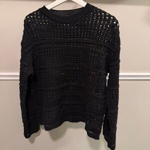 M&S Black Crochet Knit Sweater Open Knit Pullover US S